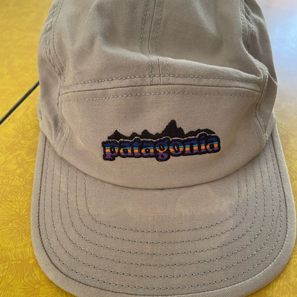 Patagonia tan cap with multicolor embroidered logo